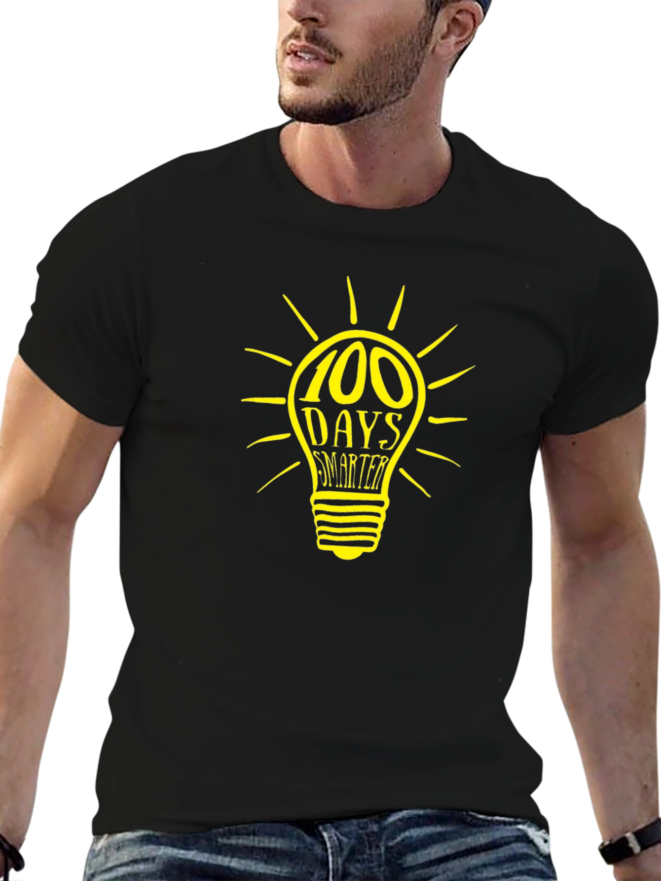 100 Days Smarter Light Bulb Graphic Tee - Black