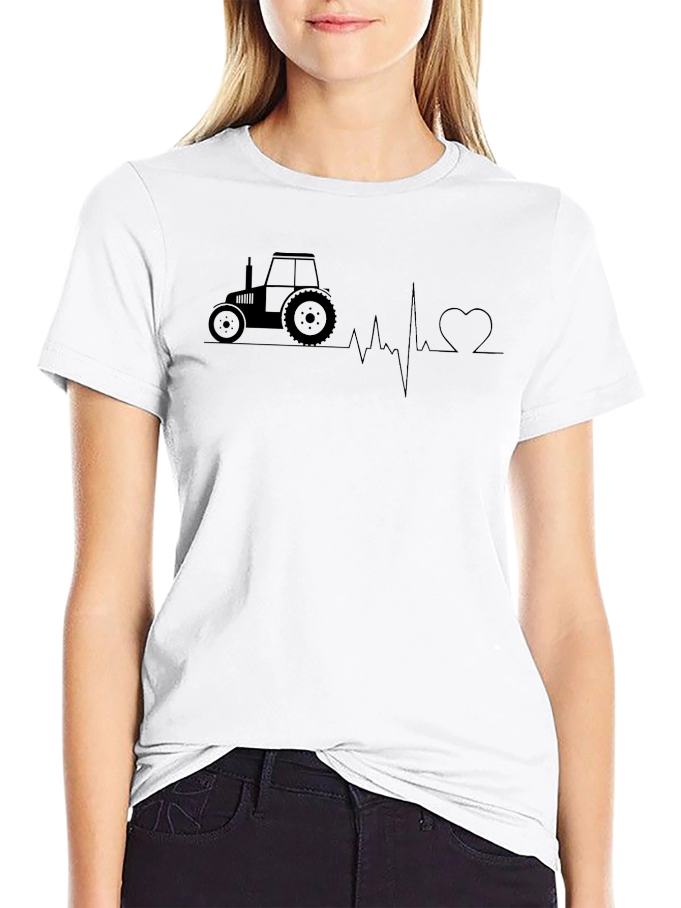 Tractor Heartbeat Graphic Tee - Black Cotton