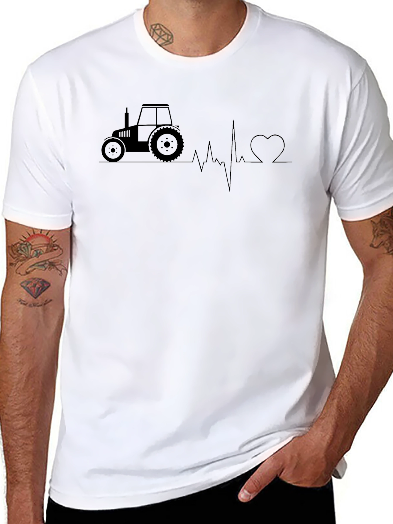 Tractor Heartbeat Graphic Tee - Black Cotton