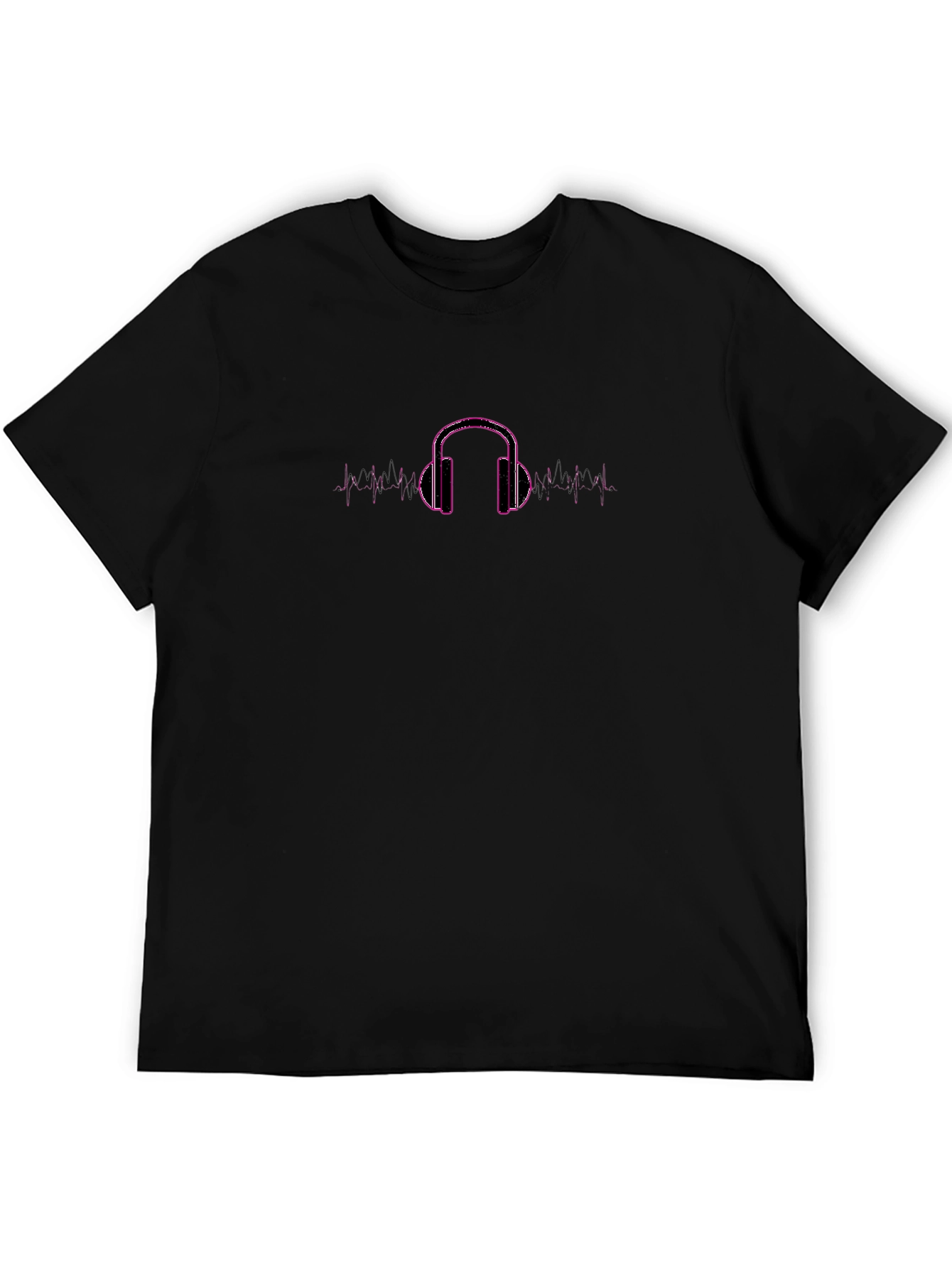 Black T-Shirt with Glowing Headphone Graphic