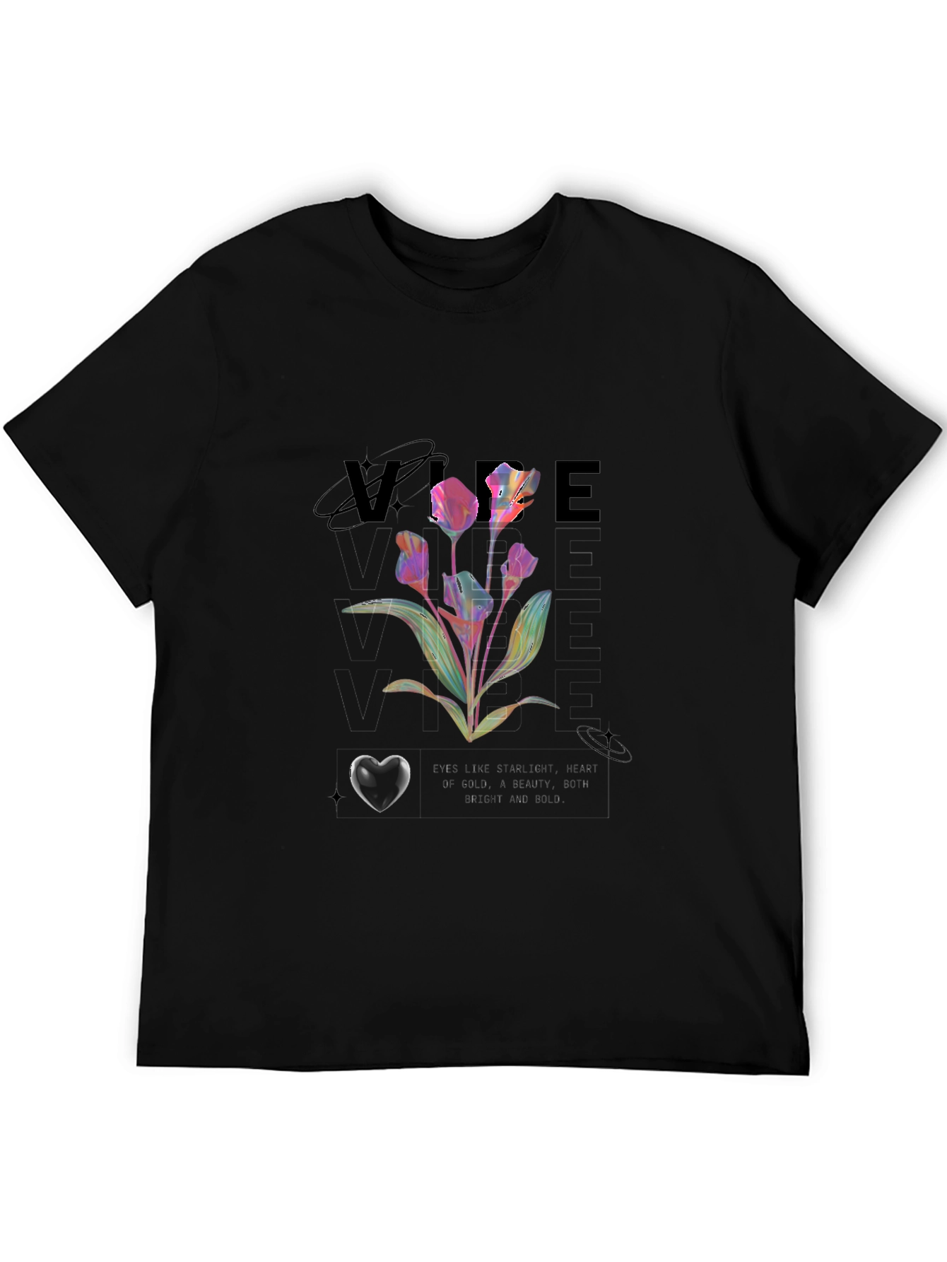 Vibe Floral Graphic Print Black Tee