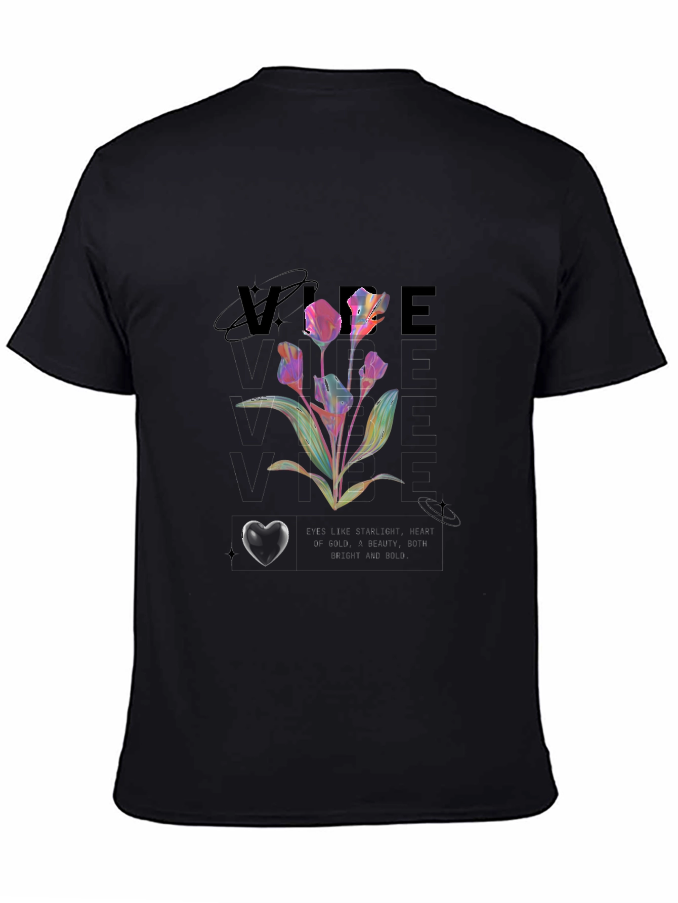 Vibe Floral Graphic Print Black Tee