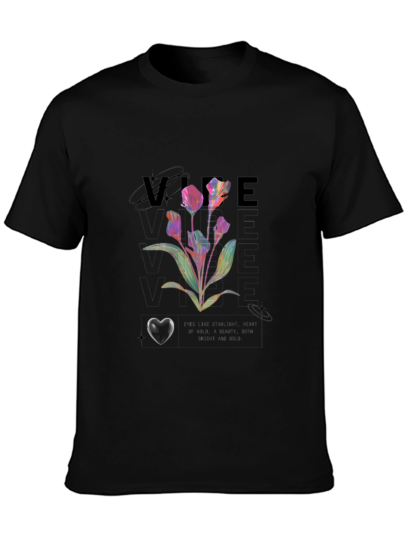 Vibe Floral Graphic Print Black Tee