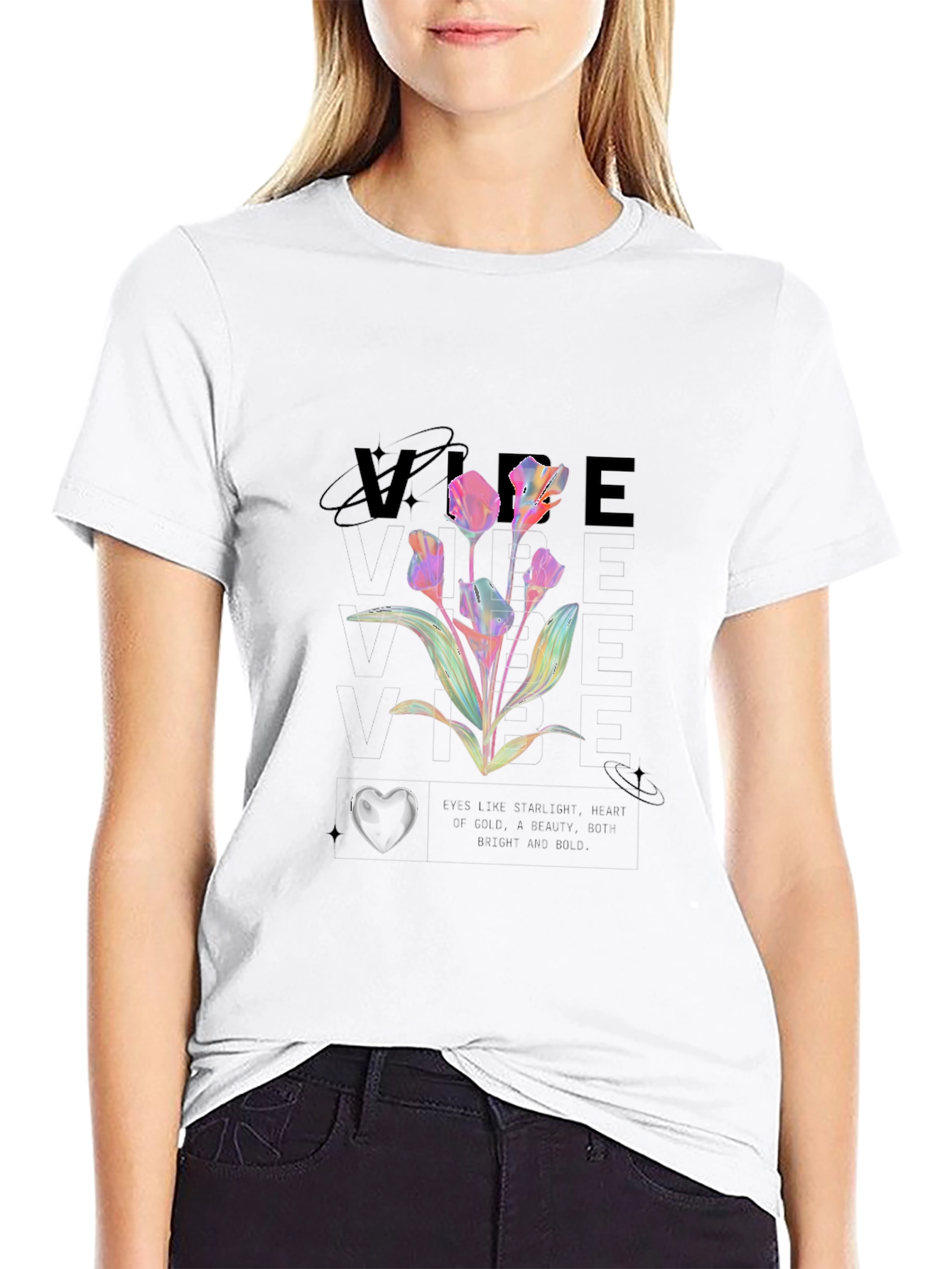 Vibe Floral Graphic Print Black Tee