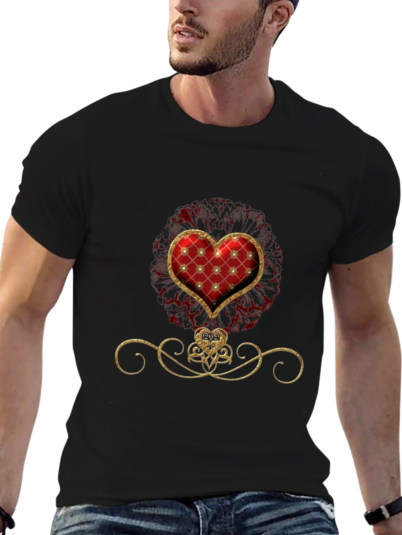Elegant Heart Graphic Tee - Stylish Black T-Shirt