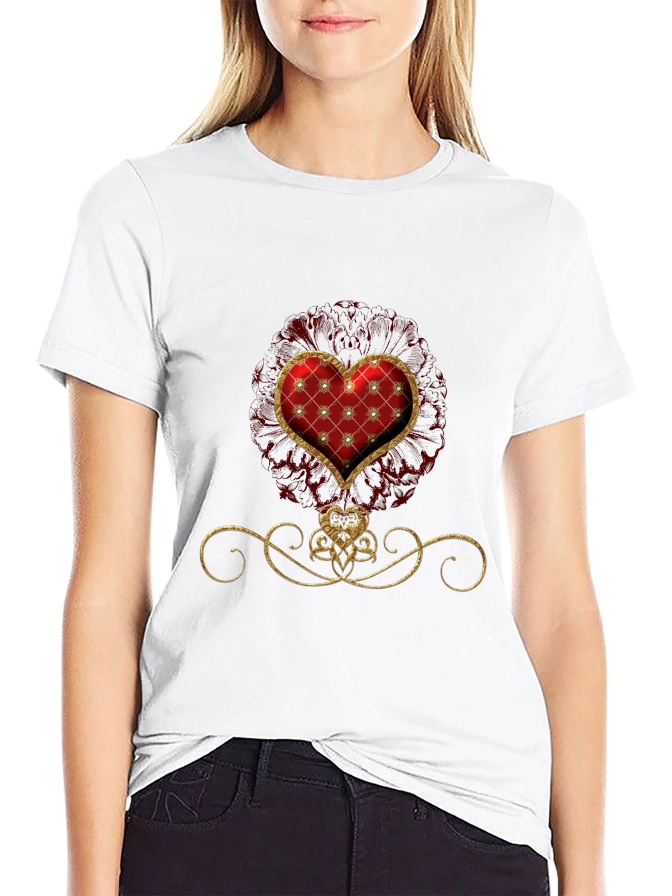 Elegant Heart Graphic Tee - Stylish Black T-Shirt