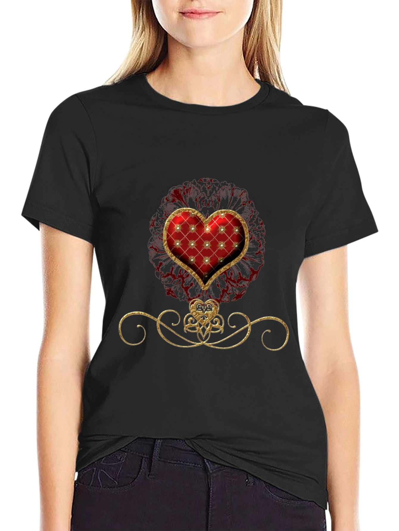 Elegant Heart Graphic Tee - Stylish Black T-Shirt