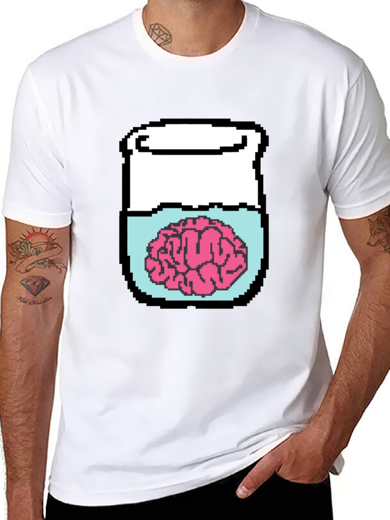 Brain in Jar Pixel Art Graphic T-Shirt