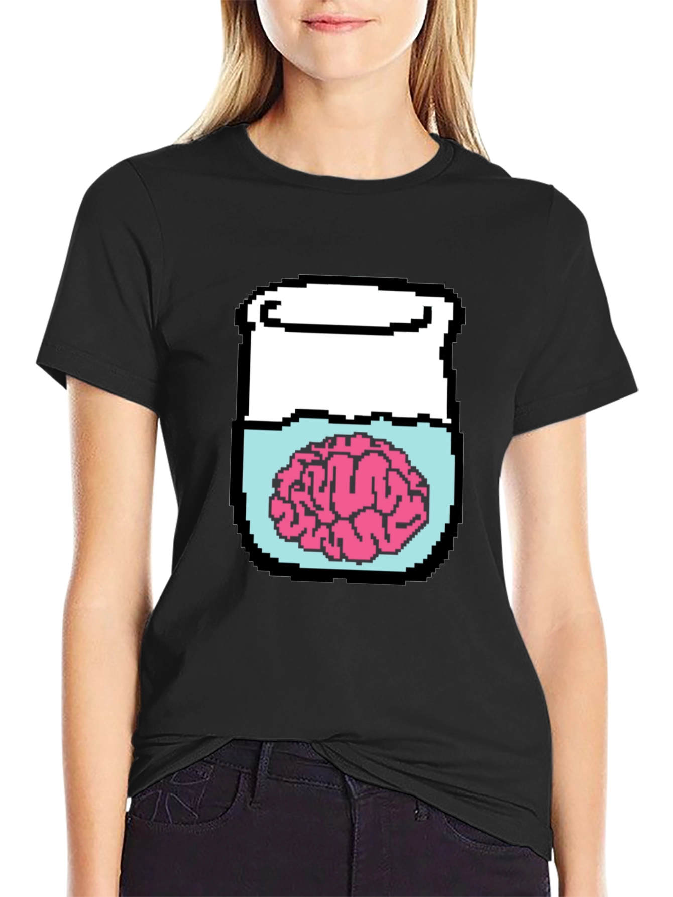 Brain in Jar Pixel Art Graphic T-Shirt