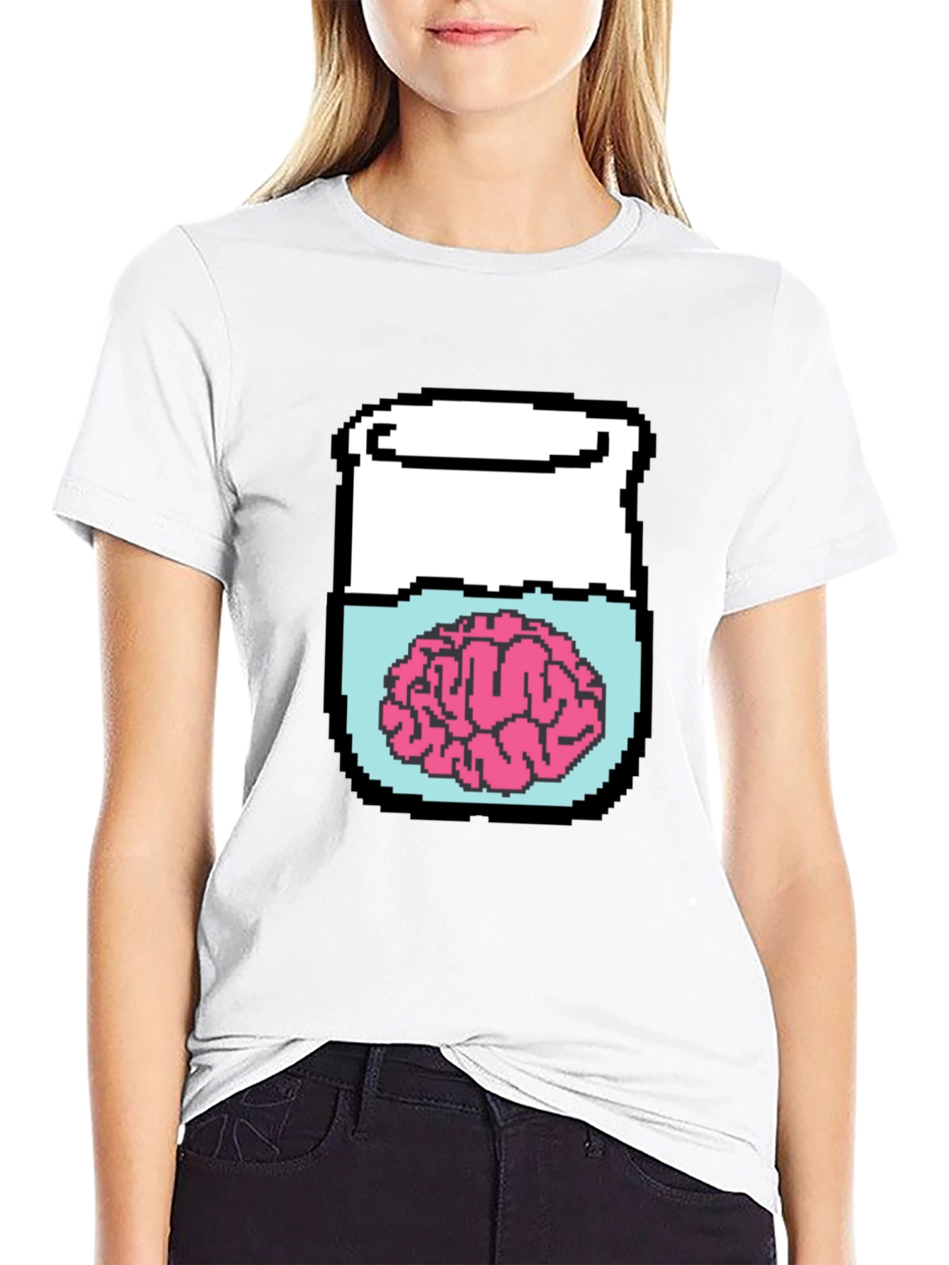 Brain in Jar Pixel Art Graphic T-Shirt