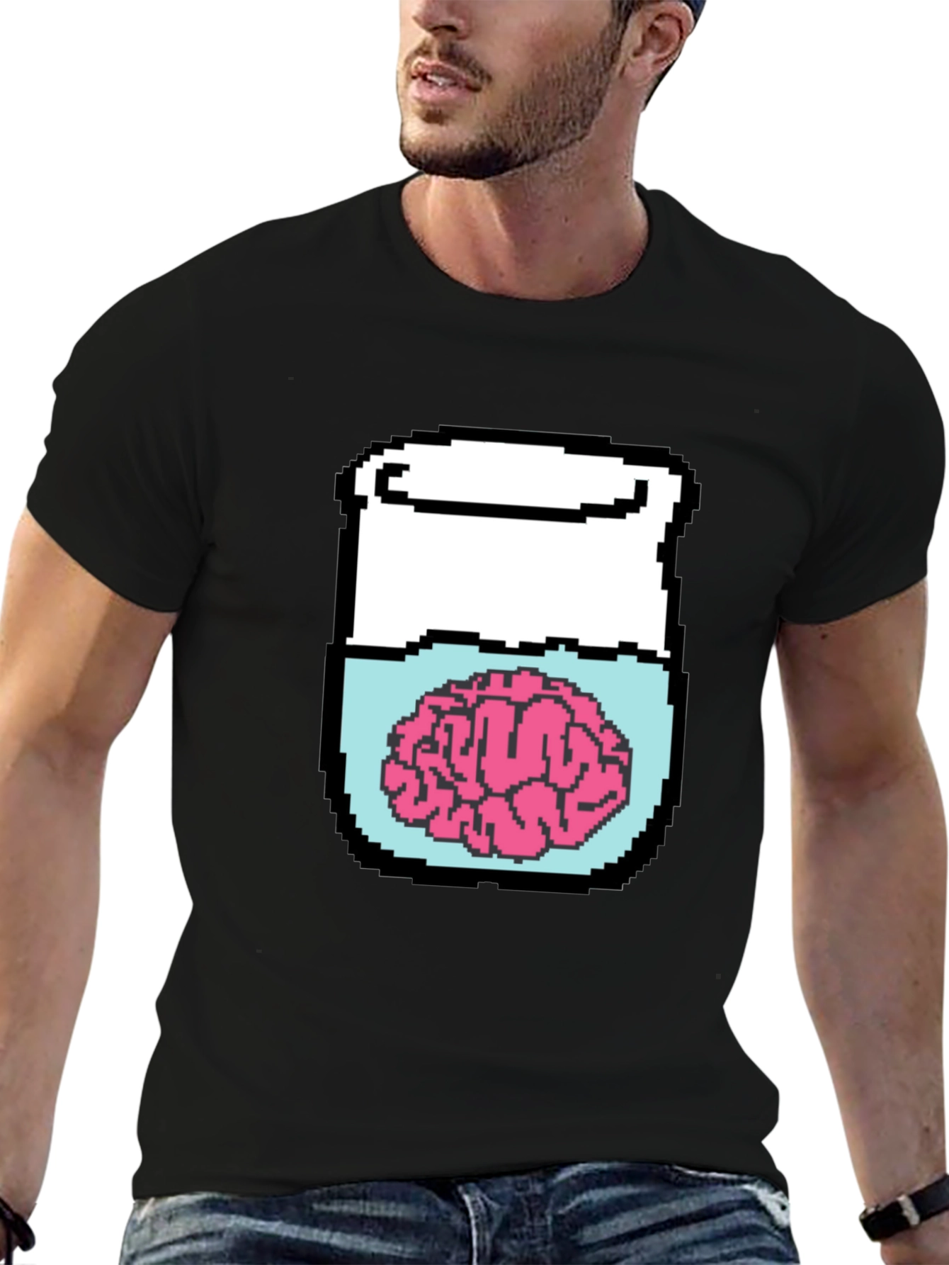 Brain in Jar Pixel Art Graphic T-Shirt