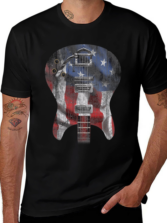American Flag Guitar Graphic T-Shirt