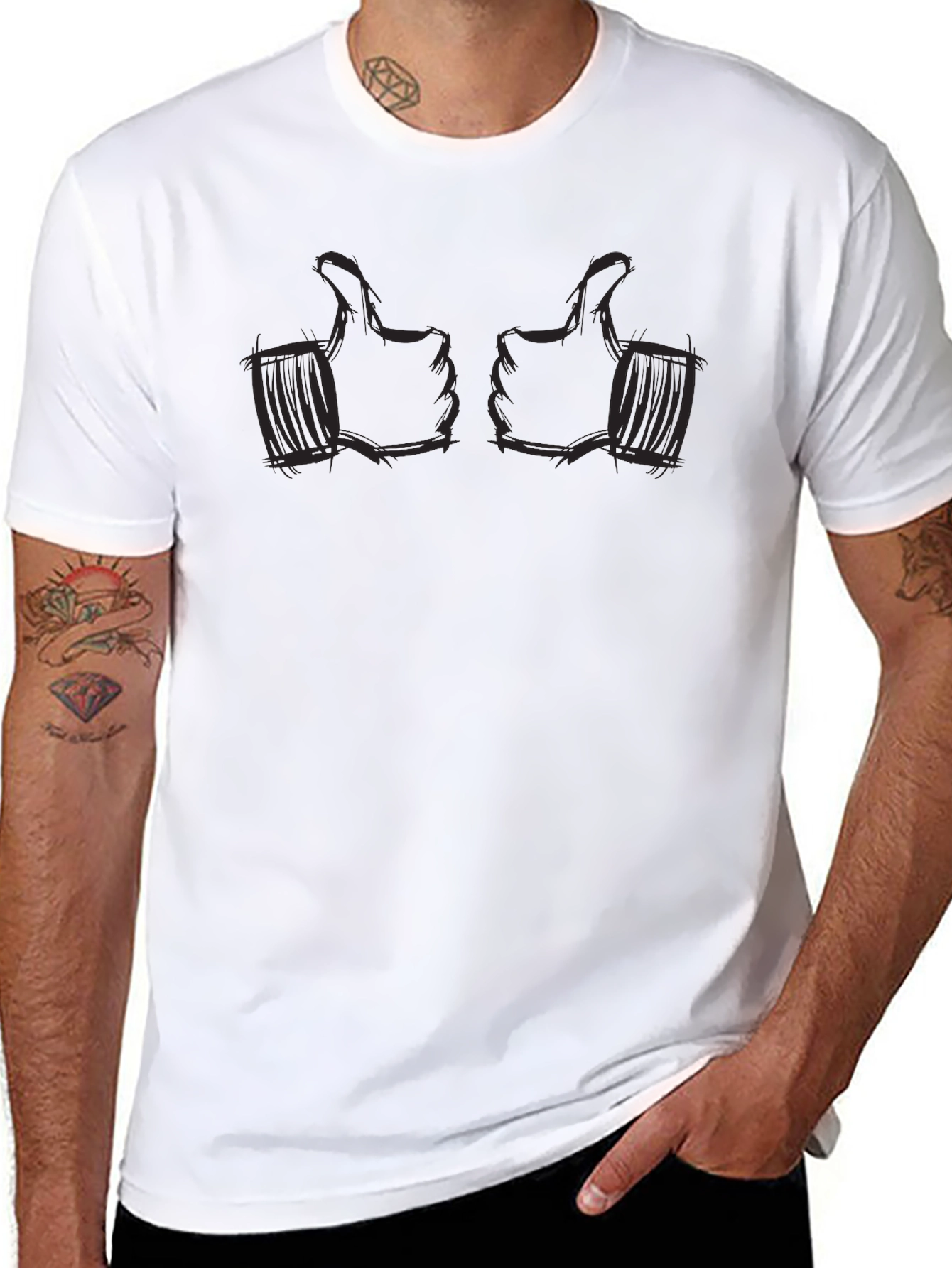 Thumbs Up Graphic Tee - Black Cotton Casual Shirt