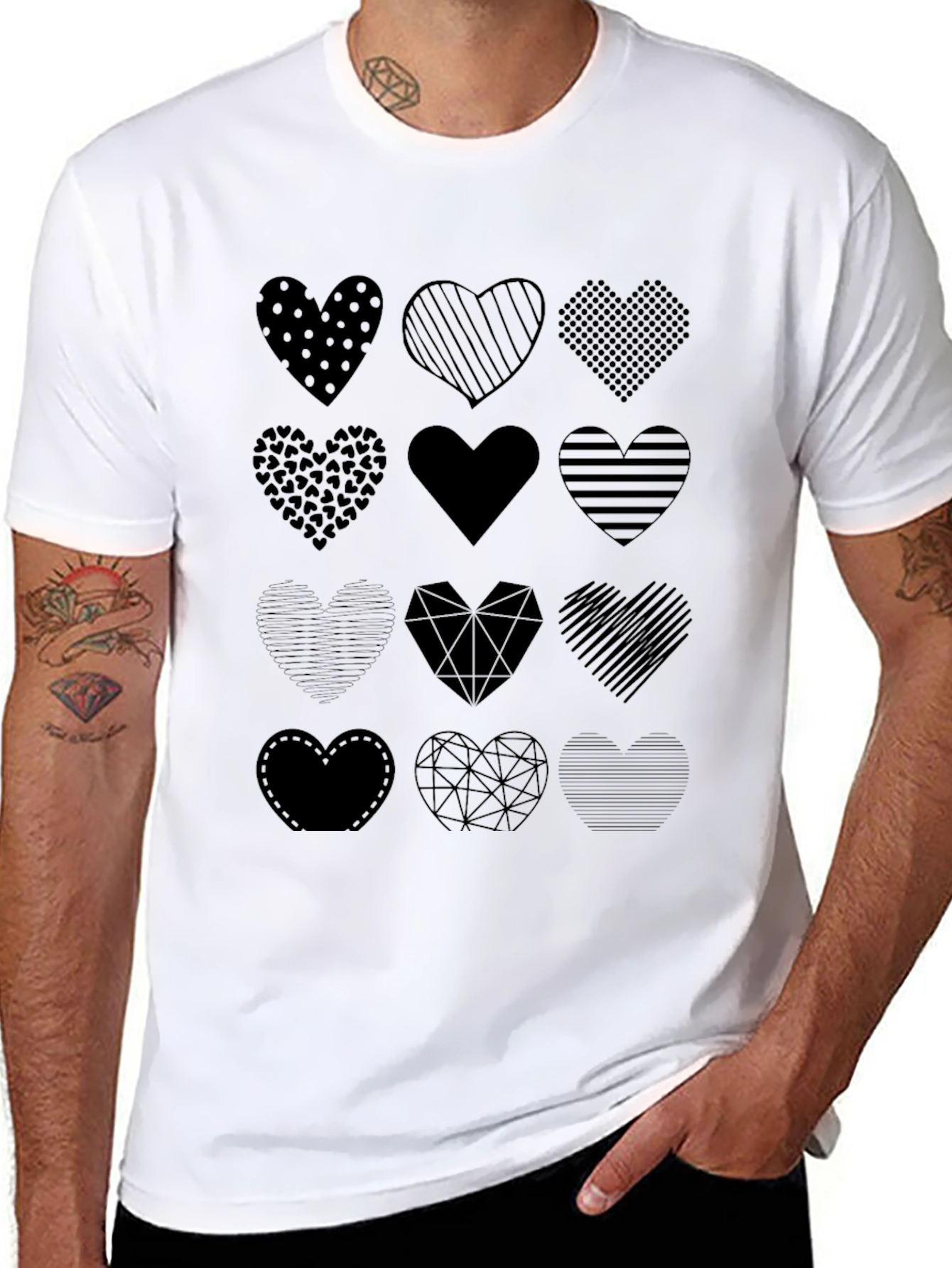 Heart Pattern Black T-Shirt