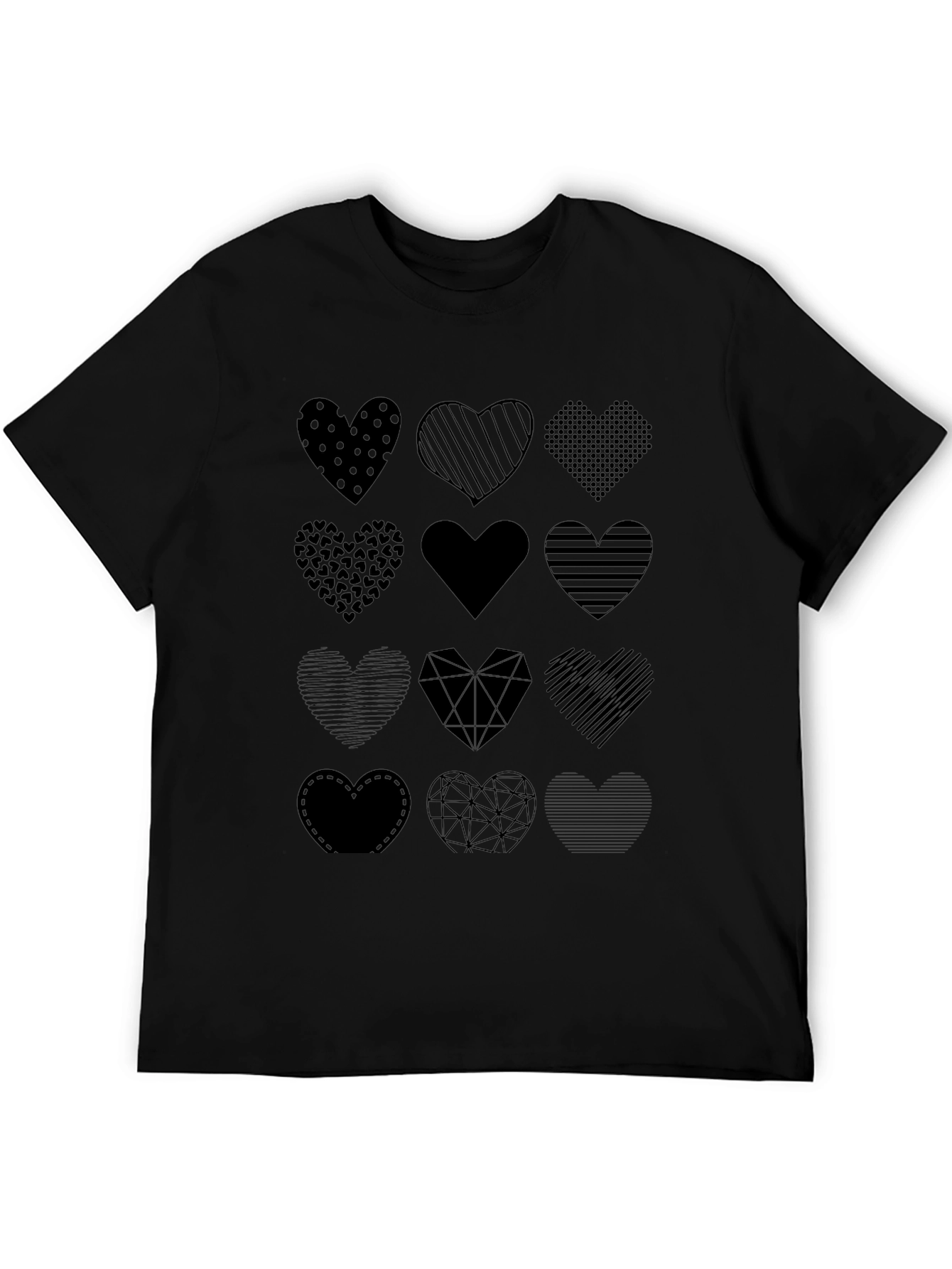Heart Pattern Black T-Shirt