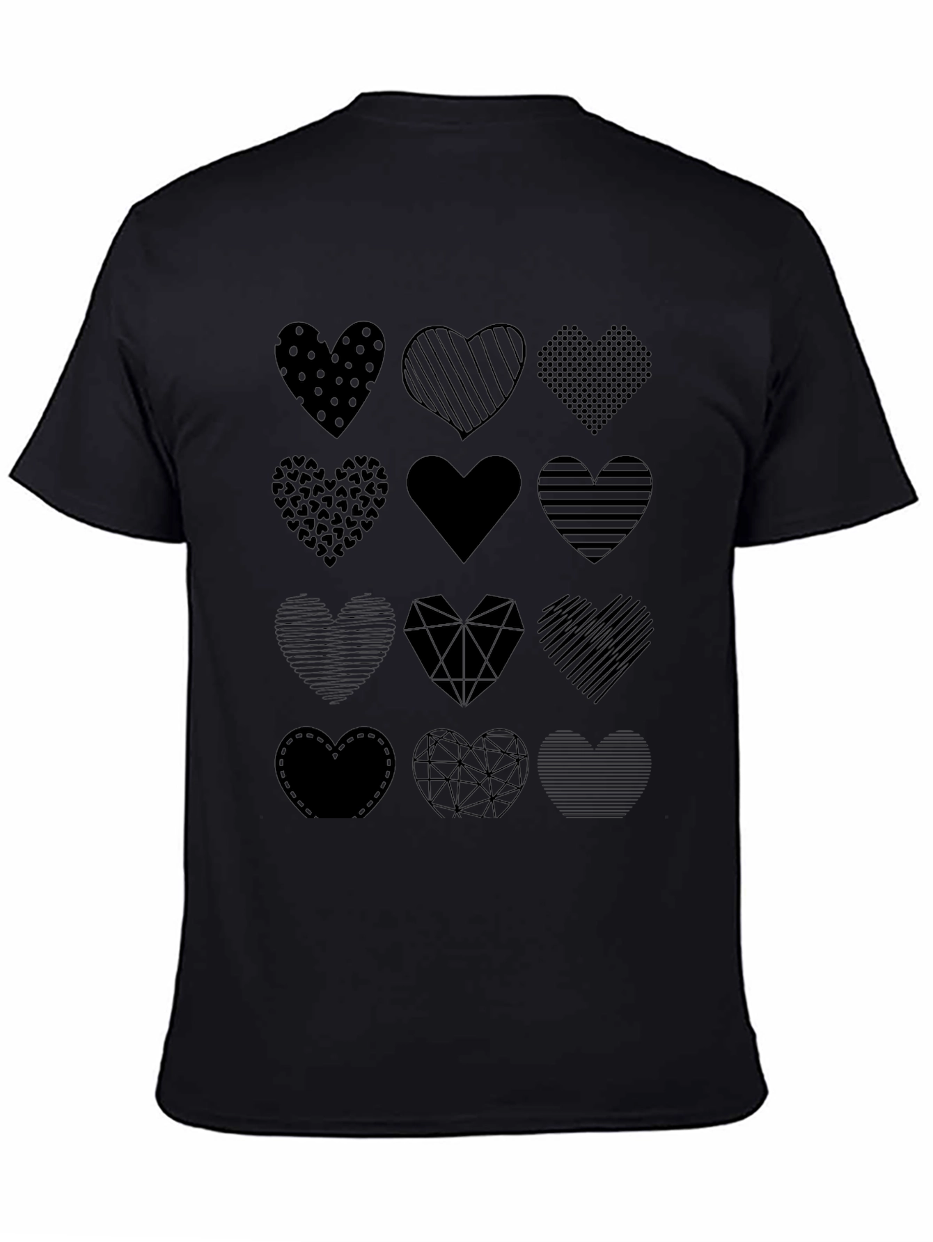 Heart Pattern Black T-Shirt