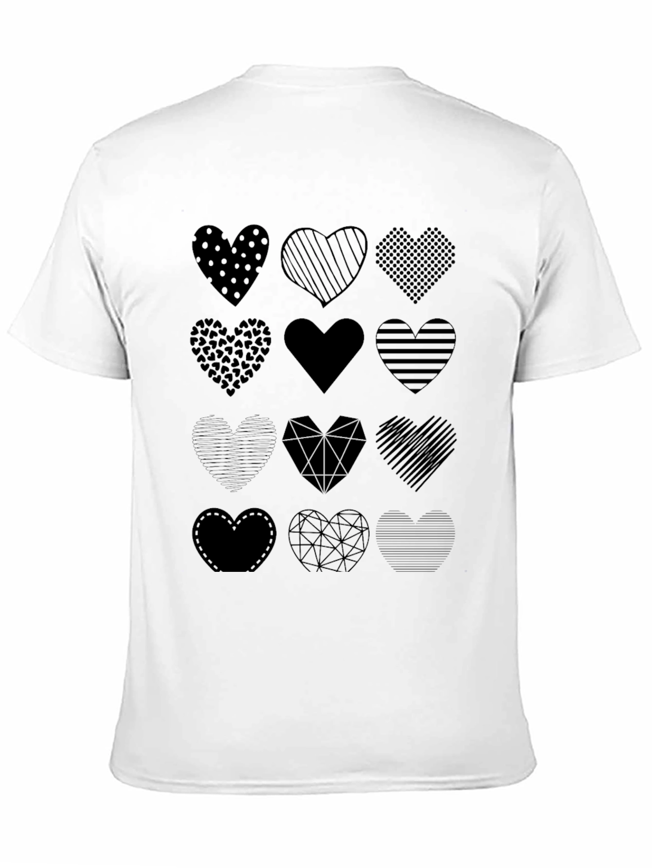 Heart Pattern Black T-Shirt