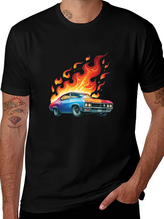 Flaming Car Graphic Tee - Cool Style