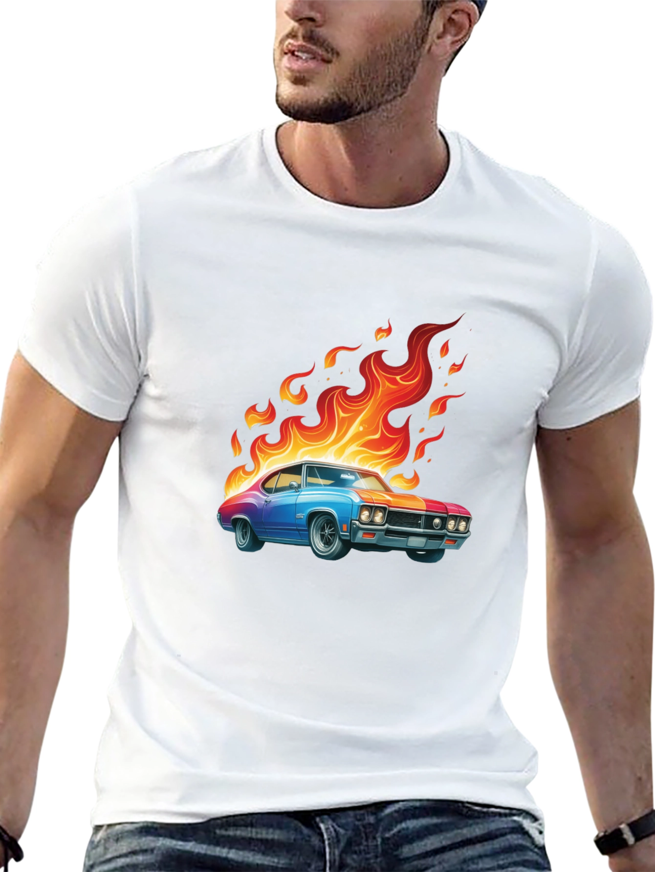Flaming Car Graphic Tee - Cool Style