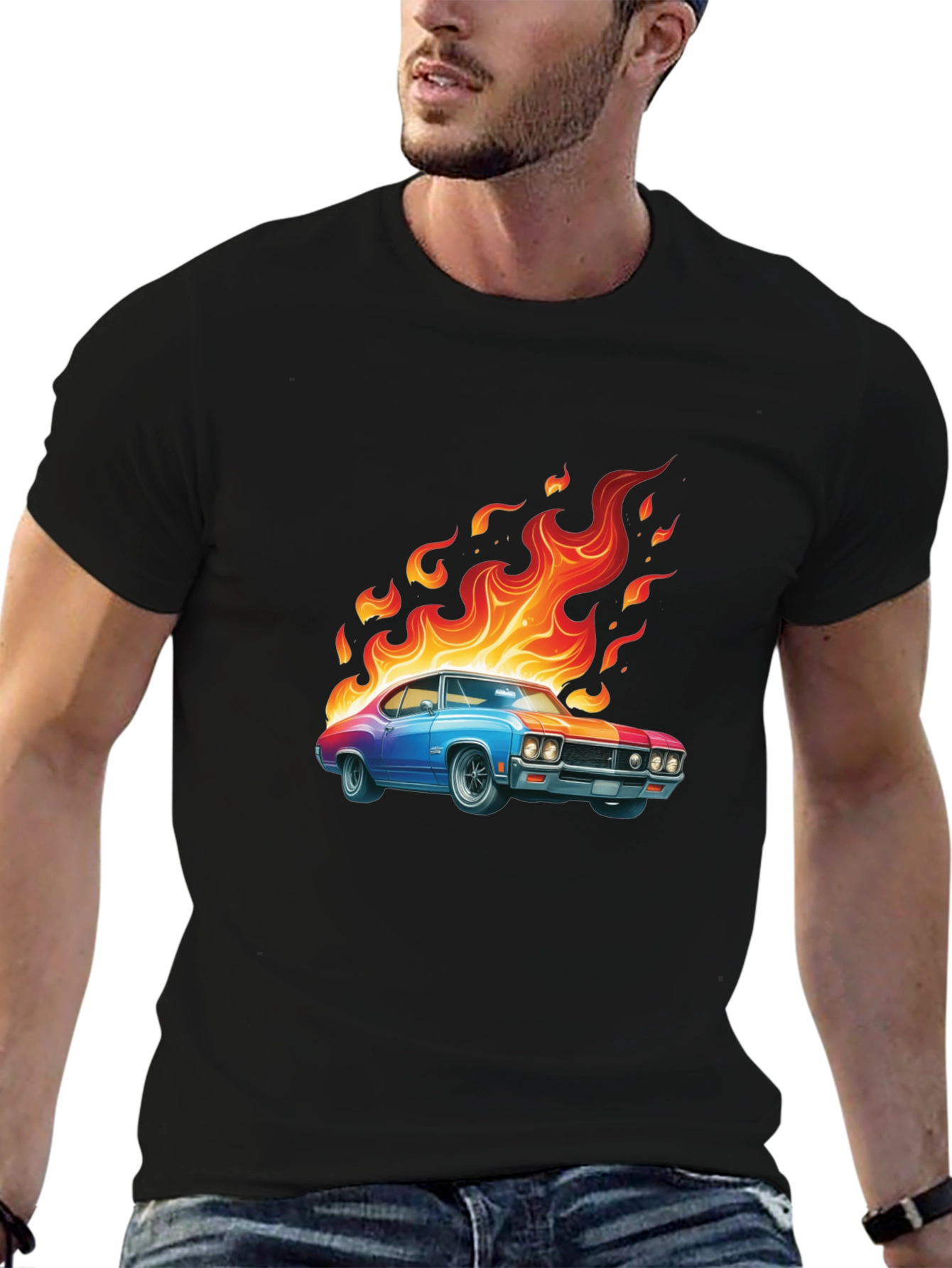 Flaming Car Graphic Tee - Cool Style