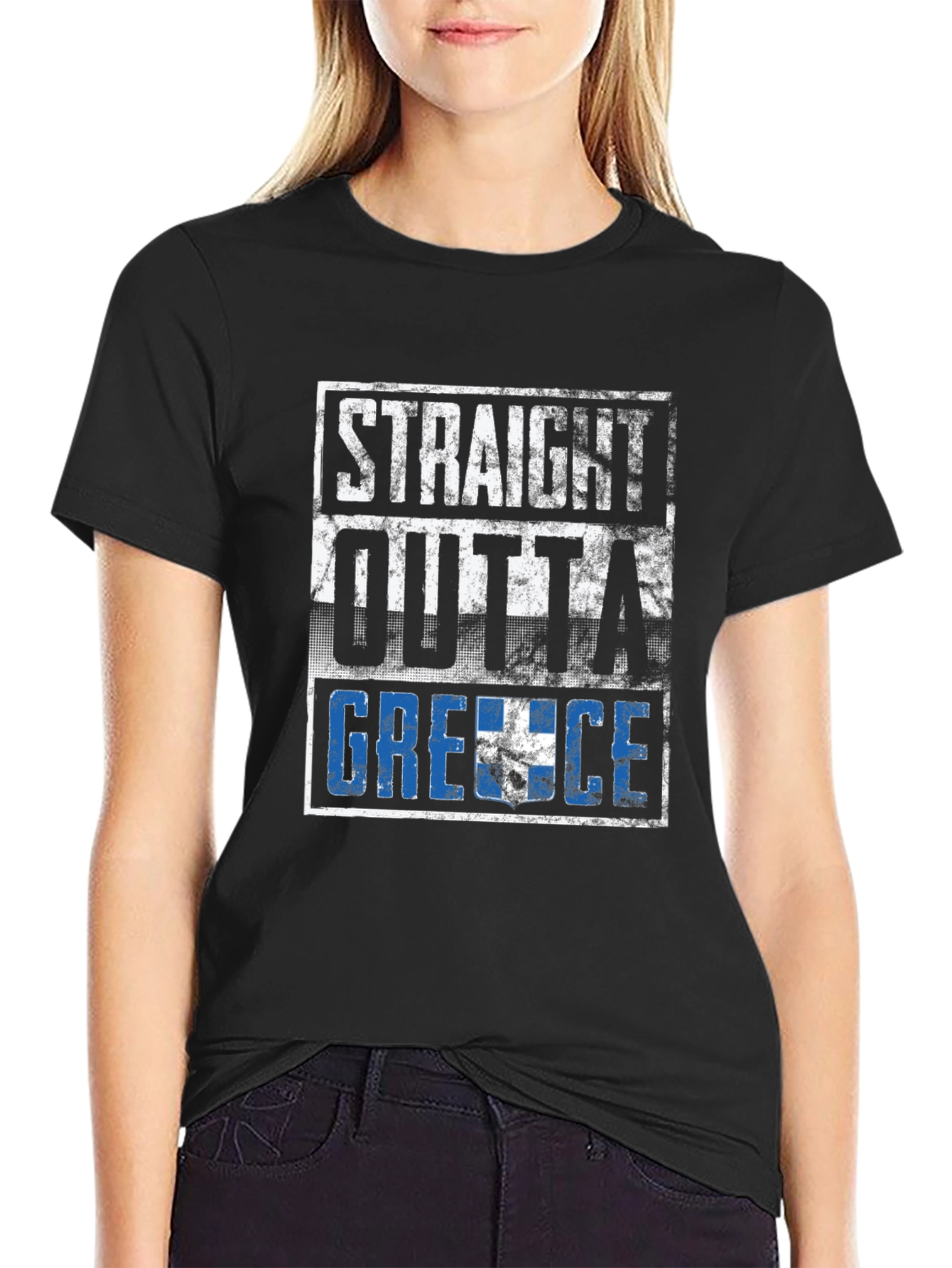 Straight Outta Greece Black T-Shirt