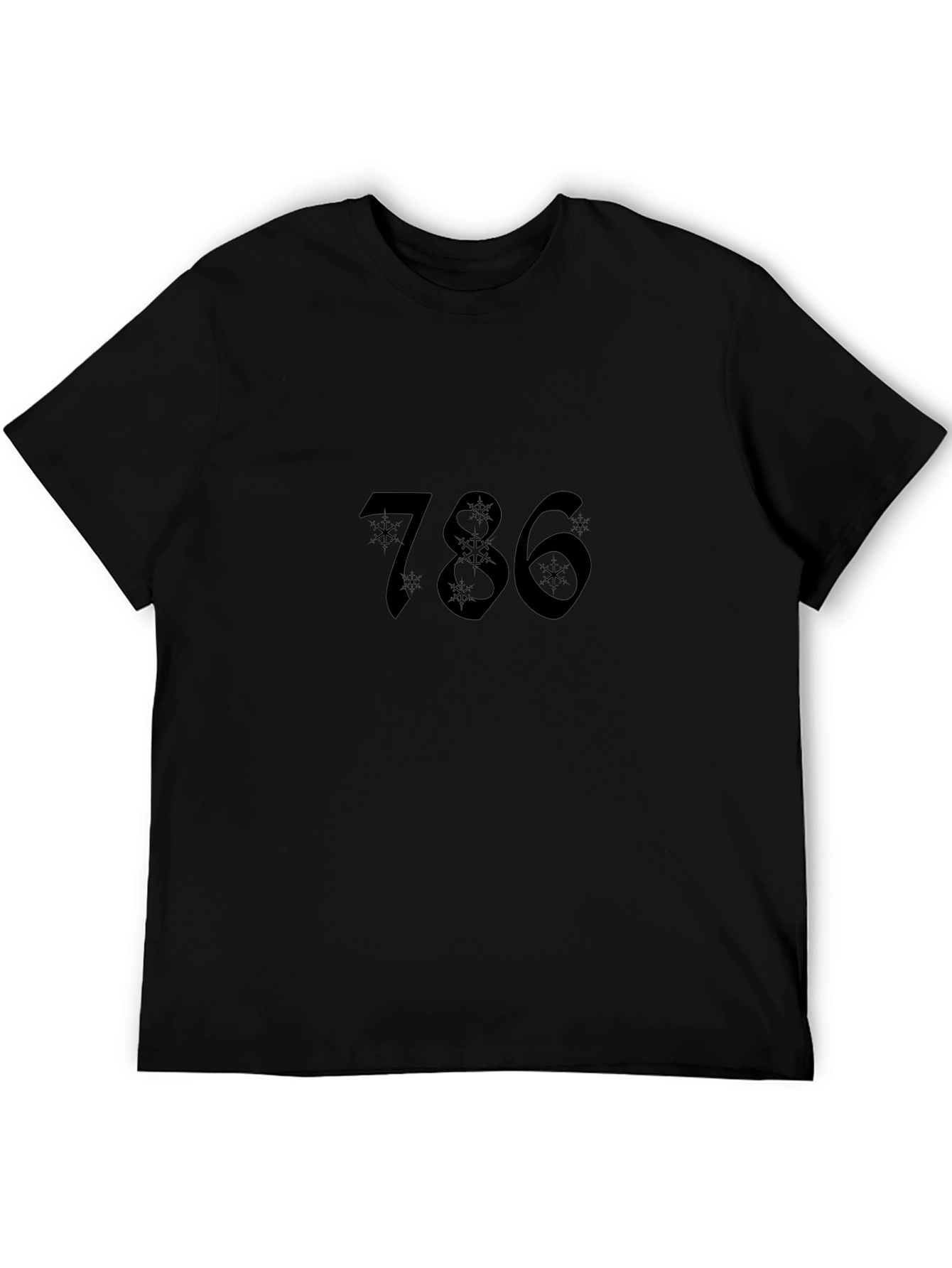 786 Snowflake Design Black T-Shirt