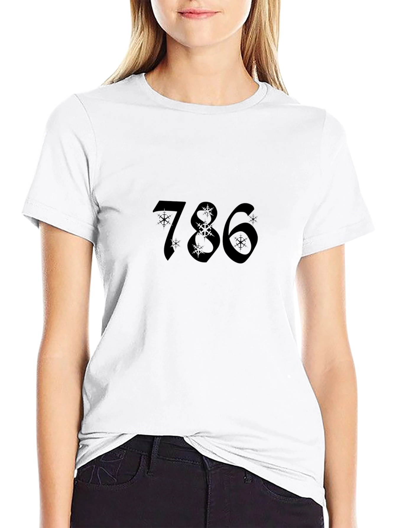 786 Snowflake Design Black T-Shirt