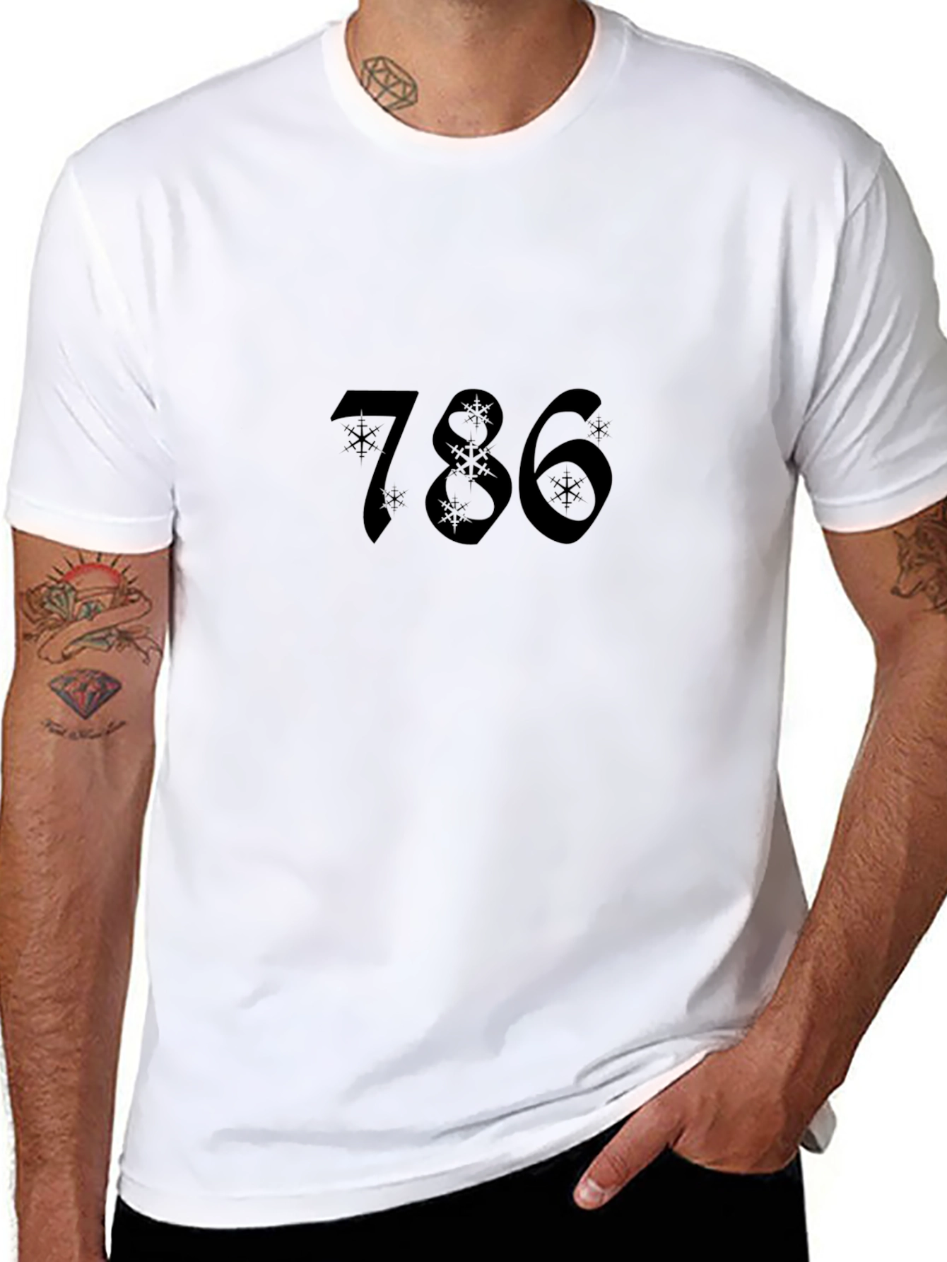 786 Snowflake Design Black T-Shirt