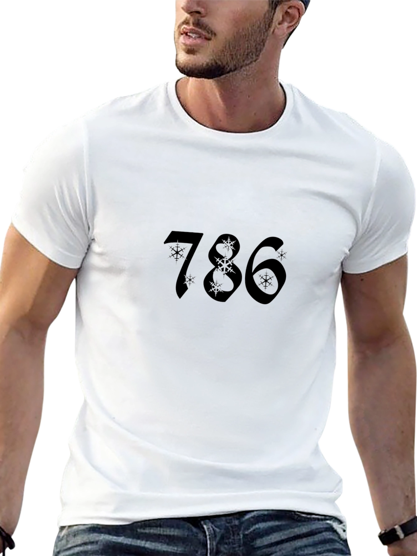 786 Snowflake Design Black T-Shirt