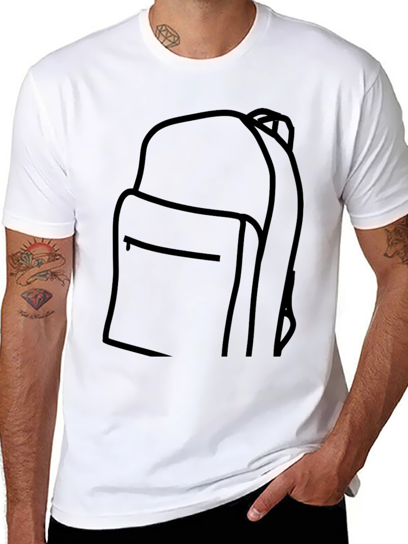 Backpack Graphic Tee - Casual Black T-Shirt