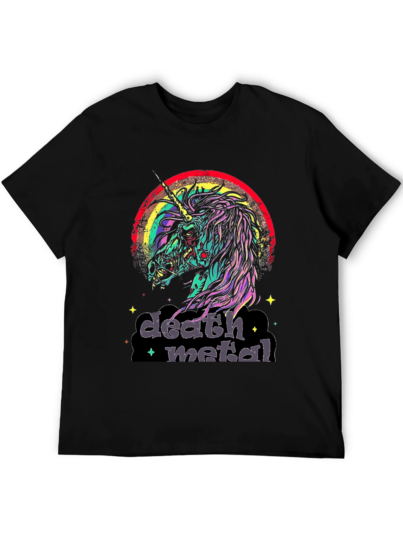 Death Metal Unicorn Rainbow Graphic T-Shirt