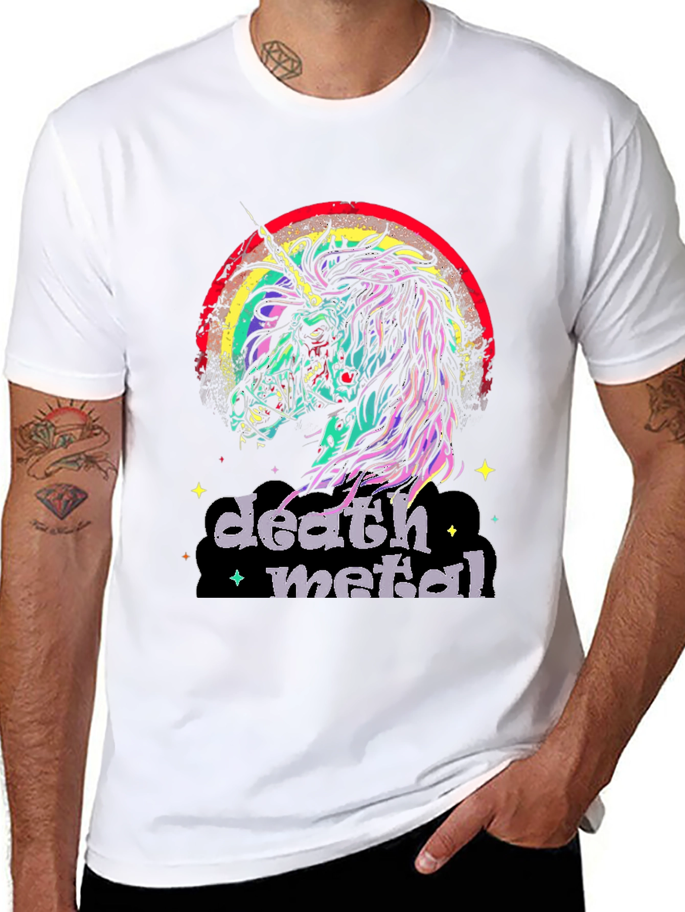 Death Metal Unicorn Rainbow Graphic T-Shirt