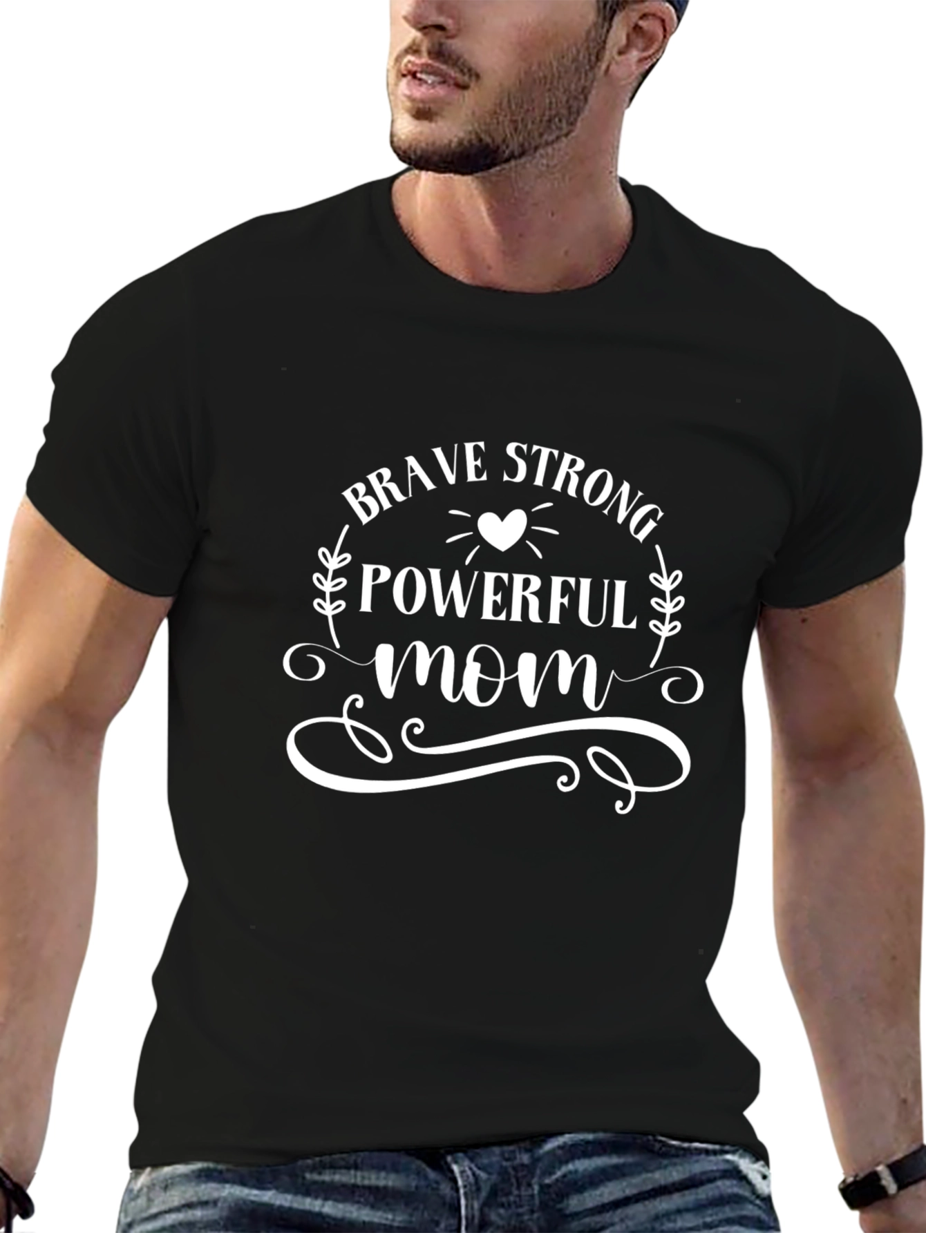 Brave Strong Powerful Mom Graphic Tee - Black