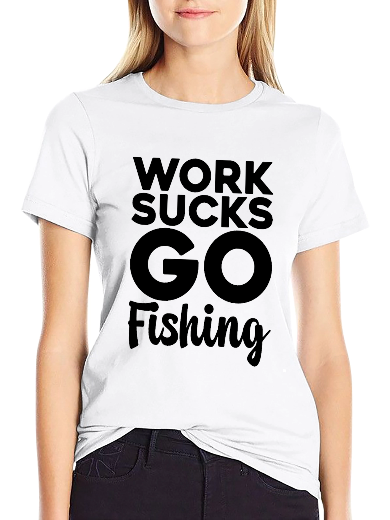 Work Sucks Go Fishing Black T-Shirt