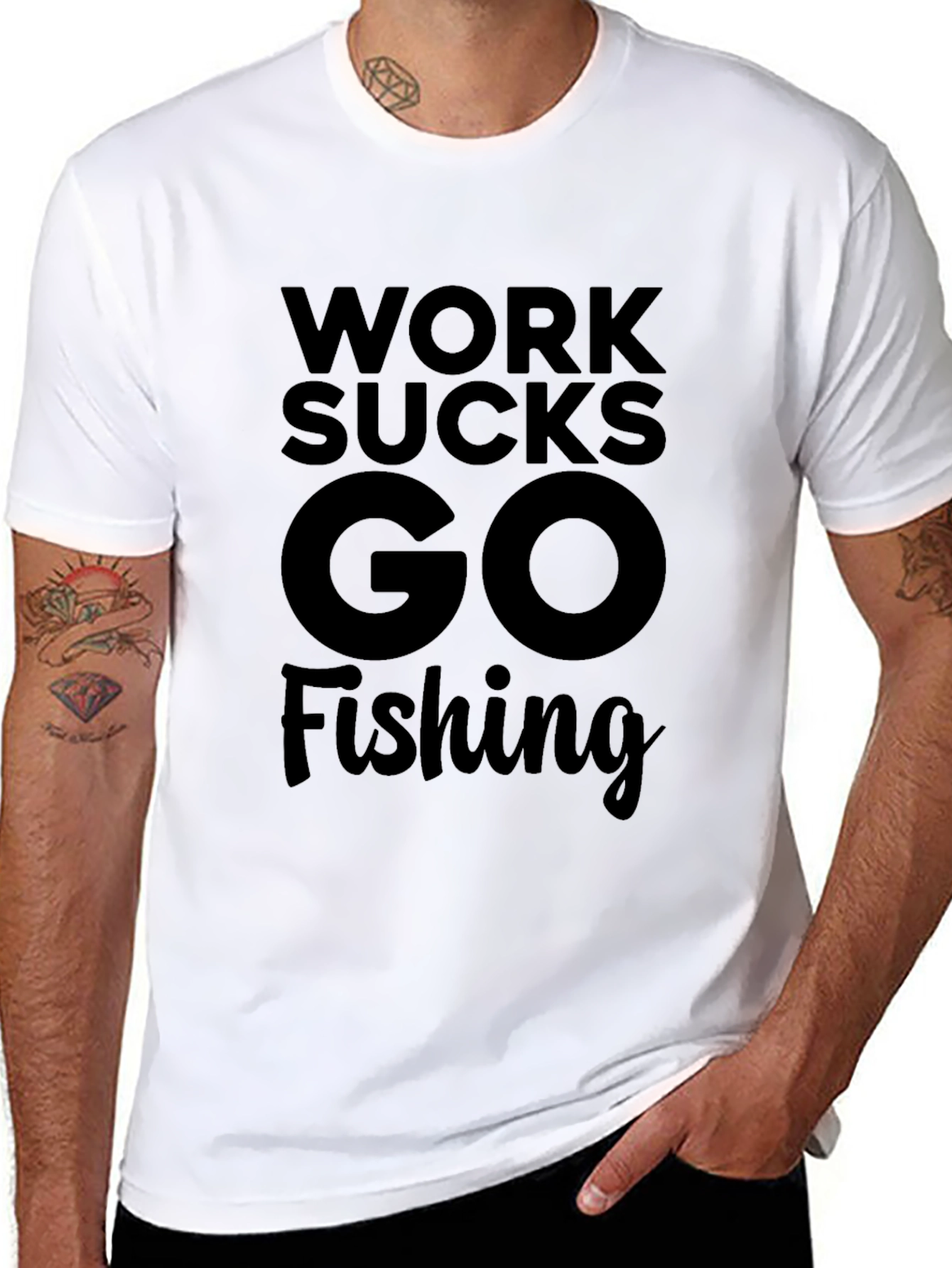 Work Sucks Go Fishing Black T-Shirt