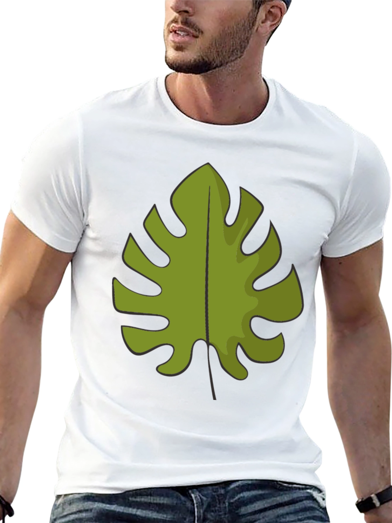 Tropical Monstera Leaf Graphic Tee - Black