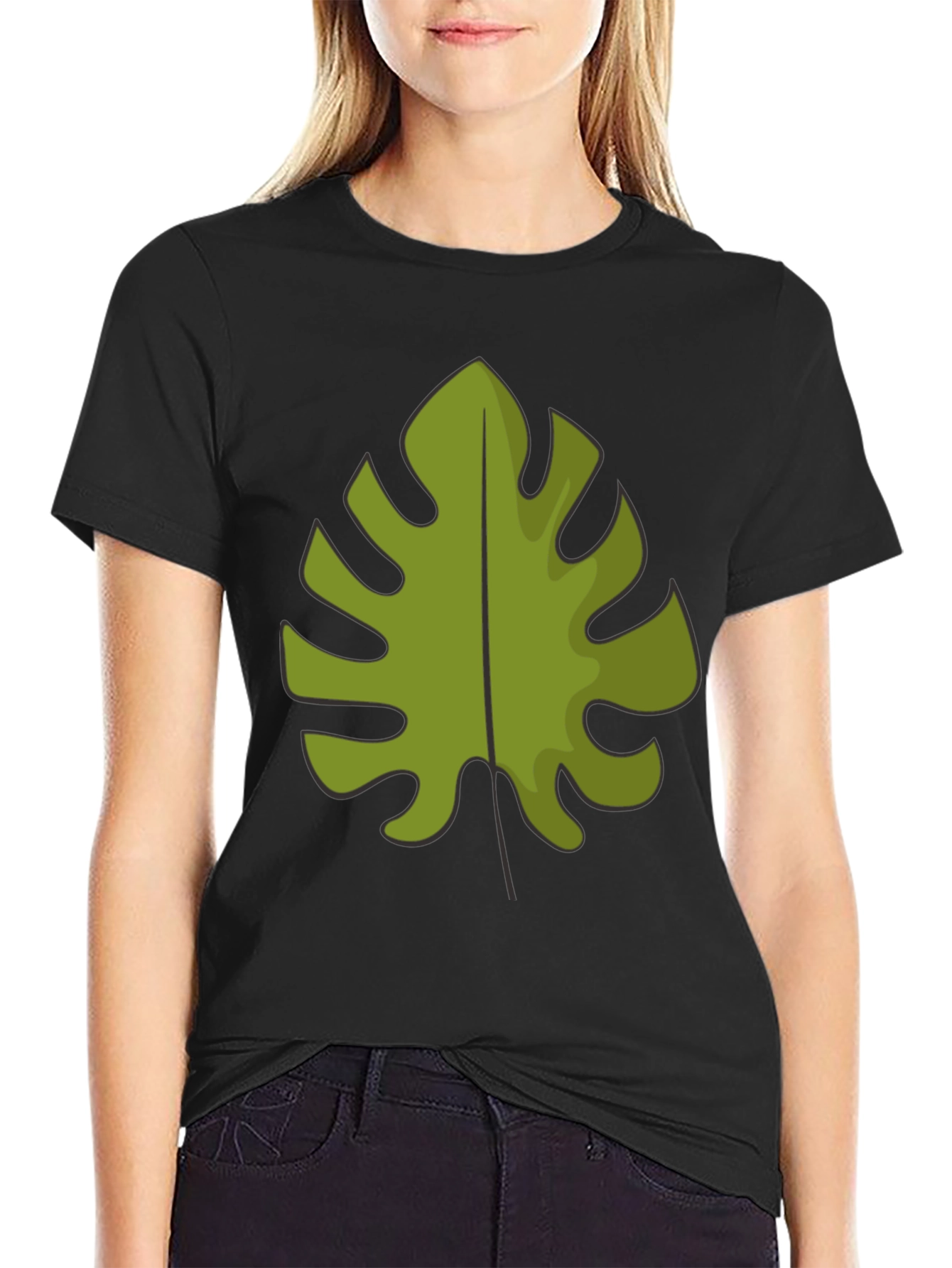 Tropical Monstera Leaf Graphic Tee - Black