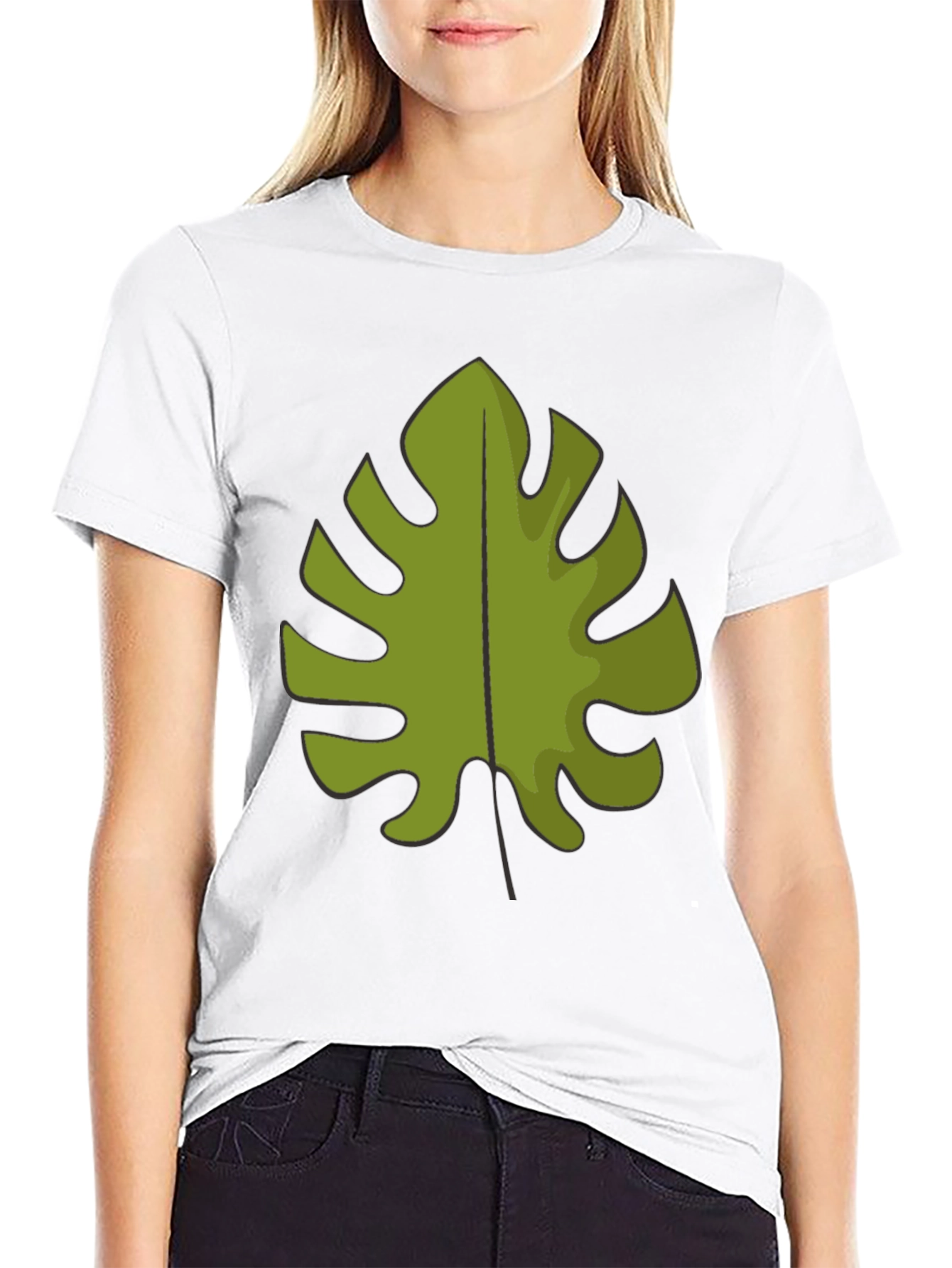 Tropical Monstera Leaf Graphic Tee - Black