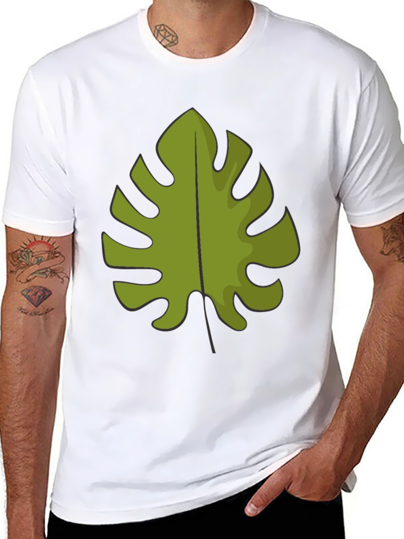 Tropical Monstera Leaf Graphic Tee - Black