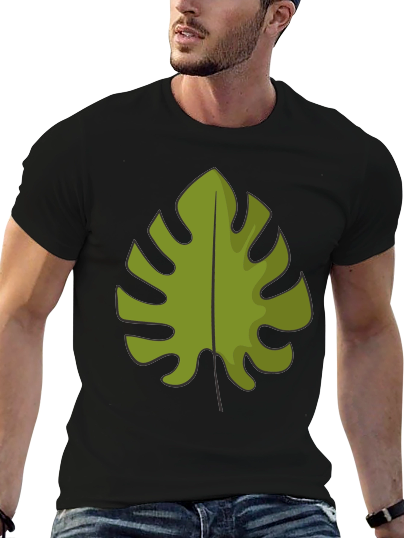 Tropical Monstera Leaf Graphic Tee - Black