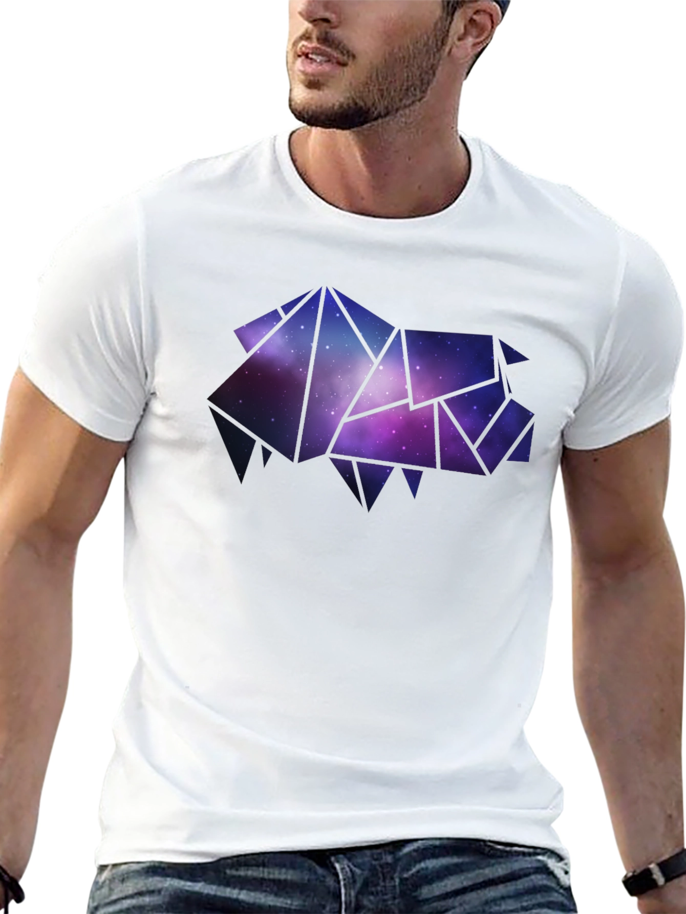 Geometric Galaxy Pig Mens Black T-Shirt
