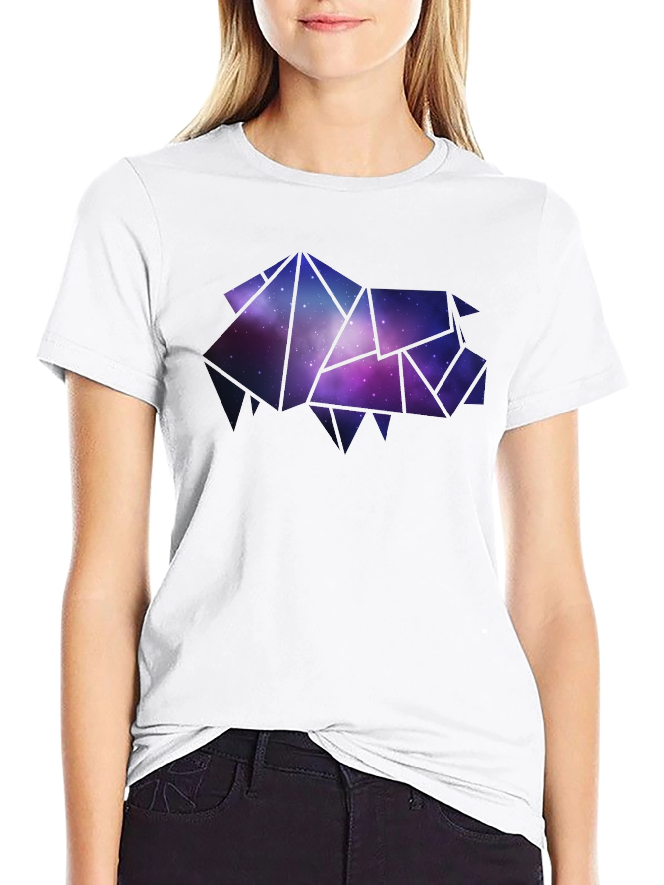 Geometric Galaxy Pig Mens Black T-Shirt
