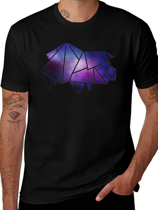 Geometric Galaxy Pig Mens Black T-Shirt