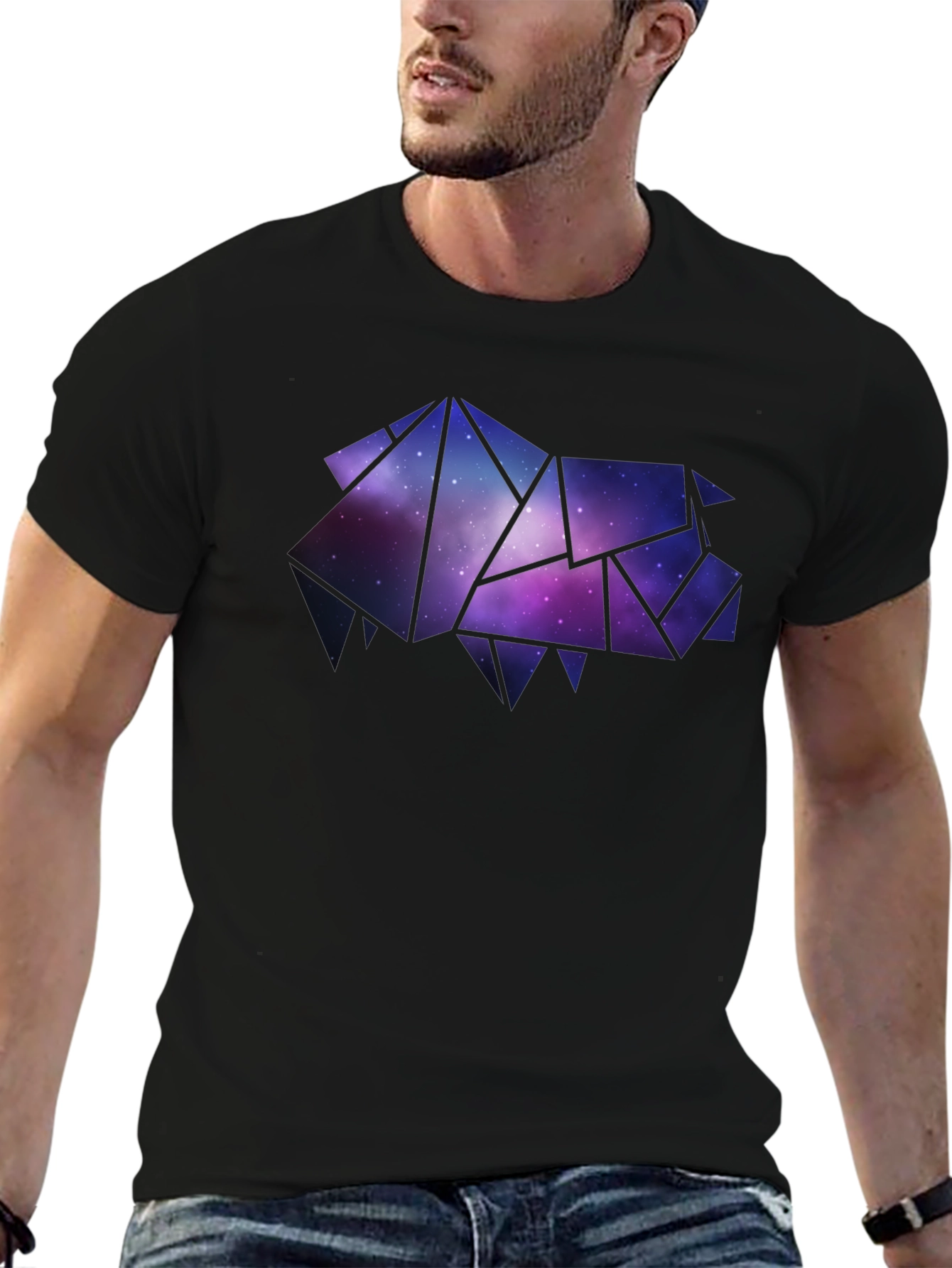 Geometric Galaxy Pig Mens Black T-Shirt
