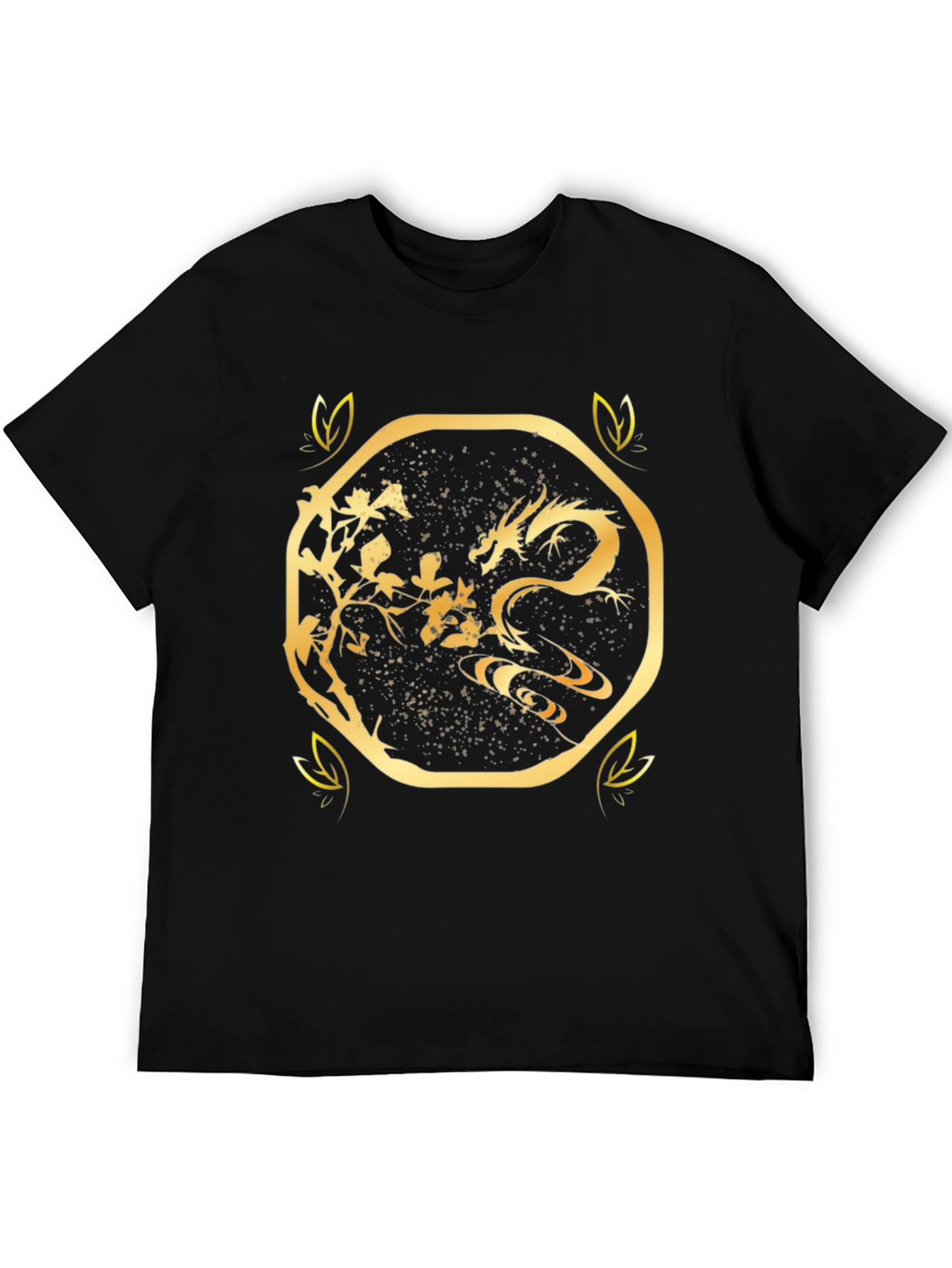 Golden Dragon Graphic Print Black T-Shirt