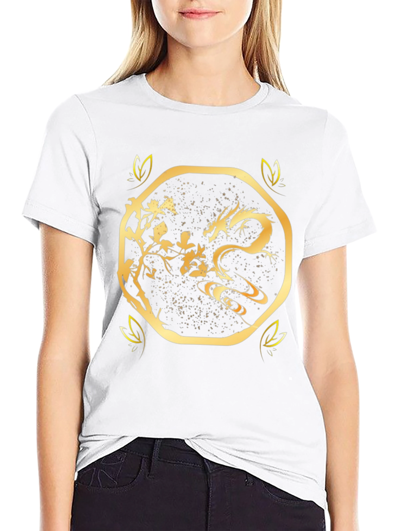 Golden Dragon Graphic Print Black T-Shirt