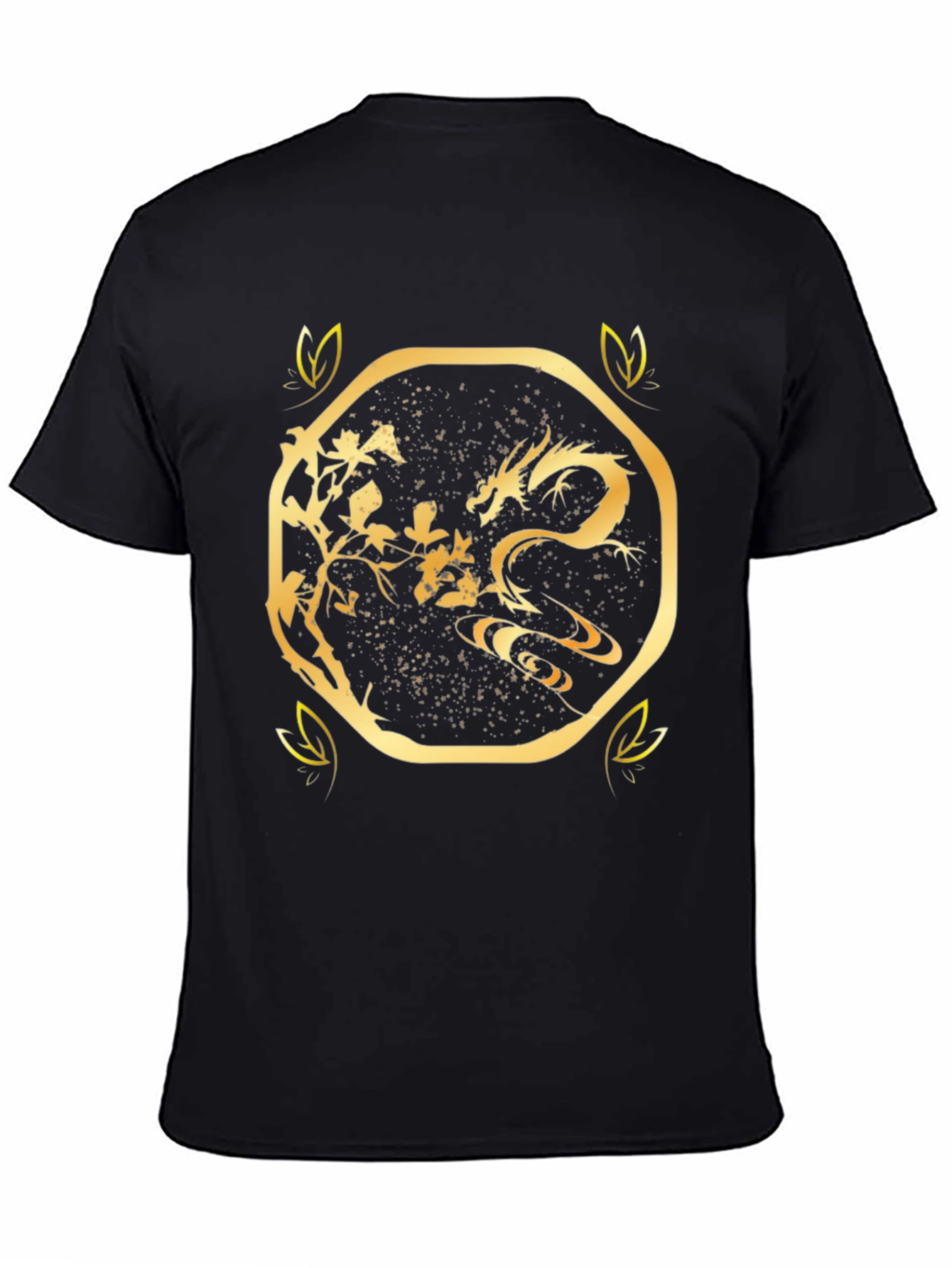 Golden Dragon Graphic Print Black T-Shirt