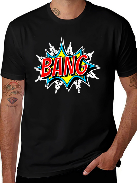 BANG! Comic Style Graphic Tee - Black Cotton Blend T-Shirt