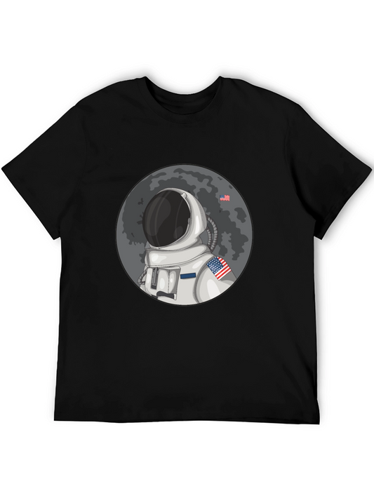 Astronaut Moon USA Flag Graphic T-Shirt