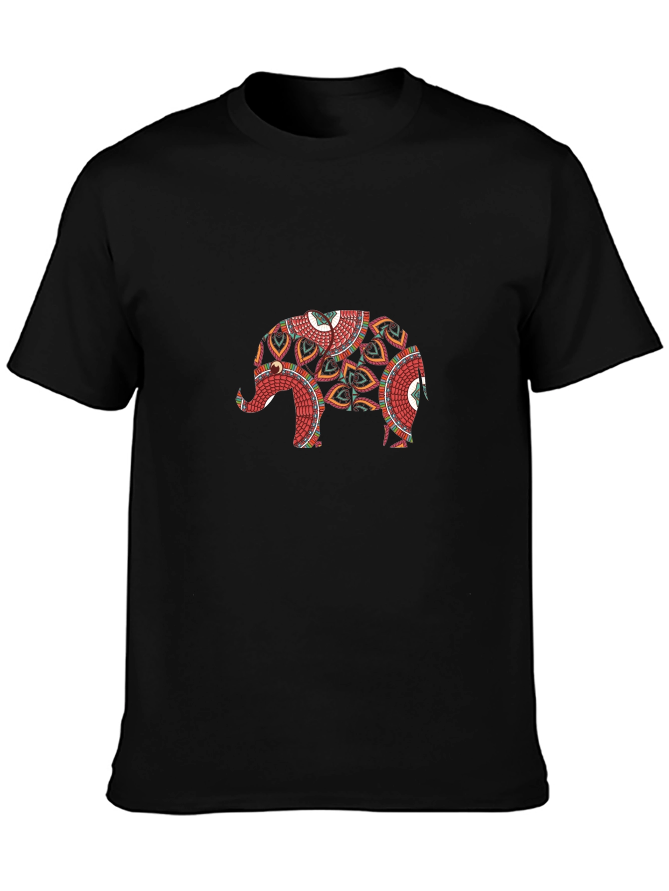 Elephant Mandala Print Black T-Shirt